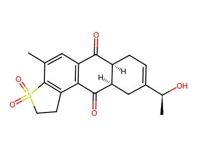 Anthra(2,1-b)thiophene-6,11-dione, 1,2,6a,7,10,10a-hexahydro-9-(1-hydroxyethyl)-4-methyl-, 3,3-dioxide, (6a-alpha,9(S*),10a-alpha)-(+-)- structure