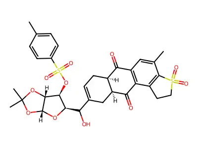 alpha-D-Xylofuranose, 1,2-O-(1-methylethylidene)-5-C-(1,2,6,6a,7,10,10a,11-octahydro-4-methyl-6,11-dioxoanthra(2,1-b)thien-9-yl)-, 3-(4-methylbenzenesulfonate), S,S-dioxide, (6aR-(6a-alpha,9(S*),10a-alpha))- structure