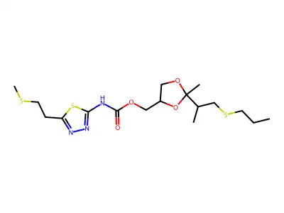 Carbamic acid, (5-(2-(methylthio)ethyl)-1,3,4-thiadiazol-2-yl)-, (2-methyl-2-(1-methyl-2-(propylthio)ethyl)-1,3-dioxolan-4-yl)methyl ester structure