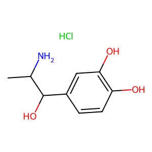 1,2-Benzenediol, 4-(2-amino-1-hydroxypropyl)-, hydrochloride (1:1) structure