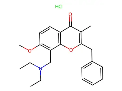 4H-1-Benzopyran-4-one, 8-((diethylamino)methyl)-7-methoxy-3-methyl-2-(phenylmethyl)-, hydrochloride structure
