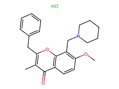 4H-1-Benzopyran-4-one, 7-methoxy-3-methyl-2-(phenylmethyl)-8-(1-piperidinylmethyl)-, hydrochloride structure