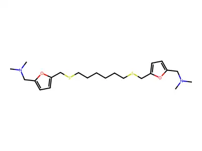 2-Furanmethanamine, 5,5'-(1,6-hexanediylbis(thiomethylene))bis(N,N-dimethyl- structure