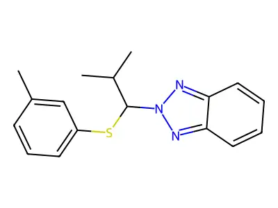 2-{2-Methyl-1-[(3-methylphenyl)sulfanyl]propyl}-2H-1,2,3-benzotriazole structure