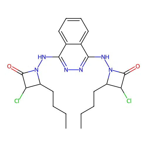 1,1'-(Phthalazine-1,4-diyldiazanediyl)bis(4-butyl-3-chloroazetidin-2-one) structure