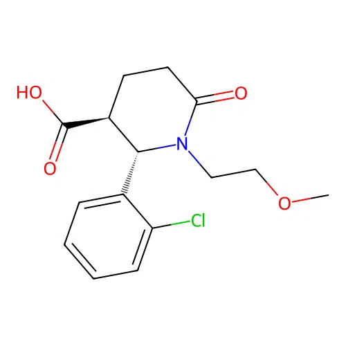 (2S,3S)-2-(2-chlorophenyl)-1-(2-methoxyethyl)-6-oxopiperidine-3-carboxylic acid structure