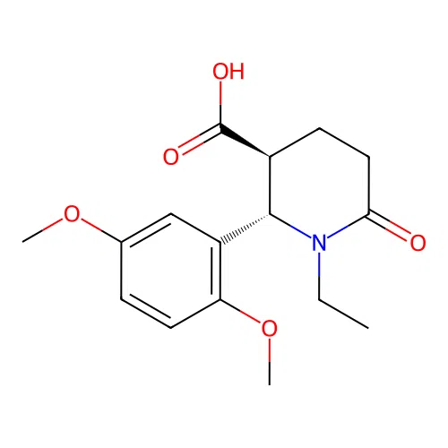 (2S,3S)-2-(2,5-dimethoxyphenyl)-1-ethyl-6-oxopiperidine-3-carboxylic acid structure