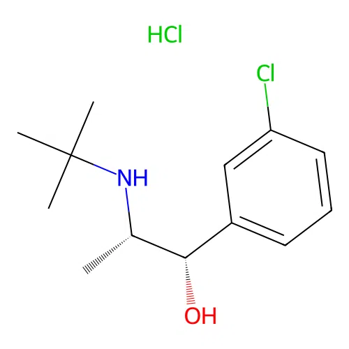 (1R,2R)-1-(3-chlorophenyl)-2-[(1,1-dimethylethyl)amino]-1-propanol hydrochloride structure