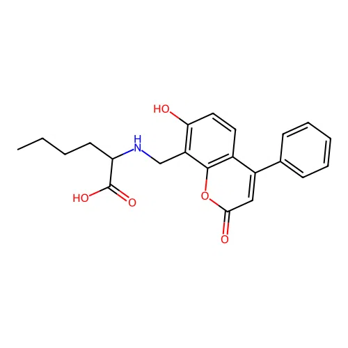 N-[(7-hydroxy-2-oxo-4-phenyl-2H-chromen-8-yl)methyl]norleucine structure