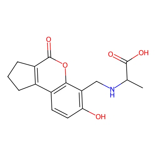 2-(((7-hydroxy-4-oxo-1,2,3,4-tetrahydrocyclopenta[c]chromen-6-yl)methyl)amino)propanoic acid structure