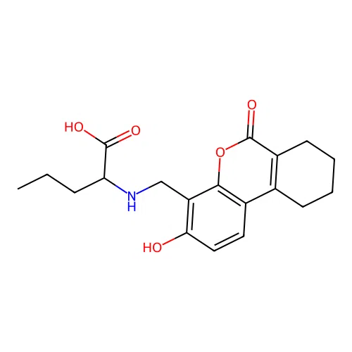 N-[(3-hydroxy-6-oxo-7,8,9,10-tetrahydro-6H-benzo[c]chromen-4-yl)methyl]norvaline structure