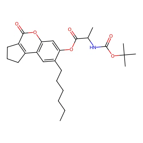 8-hexyl-4-oxo-1,2,3,4-tetrahydrocyclopenta[c]chromen-7-yl 2-((tert-butoxycarbonyl)amino)propanoate structure