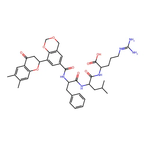 5-(diaminomethylideneamino)-2-[[2-[[2-[[8-(6,7-dimethyl-4-oxo-2,3-dihydrochromen-2-yl)-4H-1,3-benzodioxine-6-carbonyl]amino]-3-phenylpropanoyl]amino]-4-methylpentanoyl]amino]pentanoic acid structure
