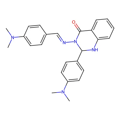 2-[4-(dimethylamino)phenyl]-3-({(E)-[4-(dimethylamino)phenyl]methylidene}amino)-2,3-dihydroquinazolin-4(1H)-one structure