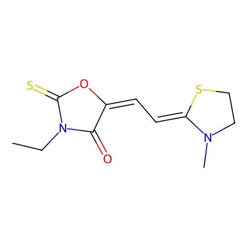 3-Ethyl-5-((3-methylthiazolidin-2-ylidene)ethylidene)-2-thioxooxazolidin-4-one structure