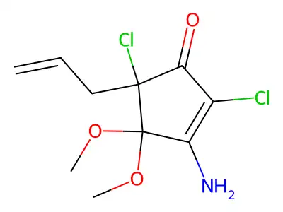 2-Cyclopenten-1-one, 3-amino-2,5-dichloro-4,4-dimethoxy-5-(2-propenyl)- structure