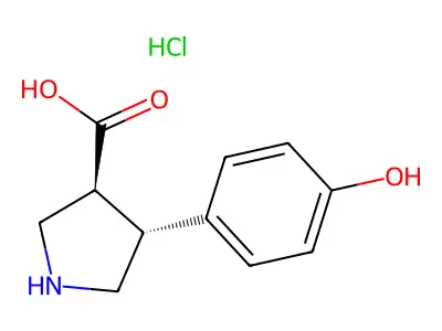 rac-(3R,4S)-4-(4-hydroxyphenyl)pyrrolidine-3-carboxylic acid hydrochloride structure