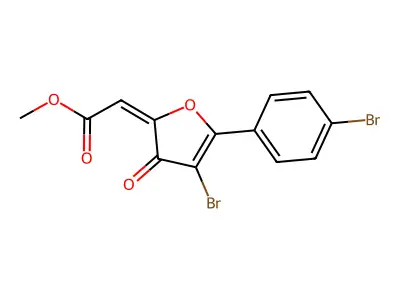 Acetic acid, (4-bromo-5-(4-bromophenyl)-3-oxo-2(3H)-furanylidene)-, methyl ester structure