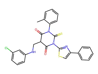 4,6(1H,5H)-Pyrimidinedione, dihydro-5-(((3-chlorophenyl)amino)methyl)-1-(2-methylphenyl)-3-(4-phenyl-2-thiazolyl)-2-thioxo- structure