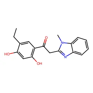 1-(5-ethyl-2,4-dihydroxyphenyl)-2-(1-methyl-1H-1,3-benzodiazol-2-yl)ethan-1-one structure