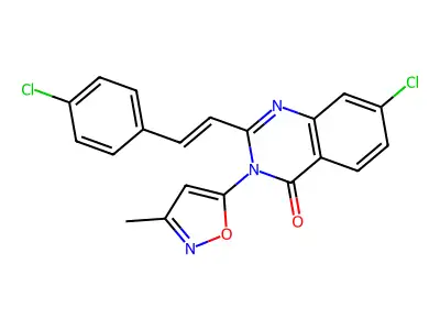 7-chloro-2-[(E)-2-(4-chlorophenyl)ethenyl]-3-(3-methyl-1,2-oxazol-5-yl)quinazolin-4-one structure