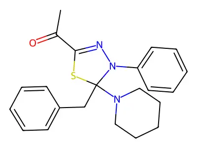Ethanone, 1-(4,5-dihydro-4-phenyl-5-(phenylmethyl)-5-(1-piperidinyl)-1,3,4-thiadiazol-2-yl)- structure
