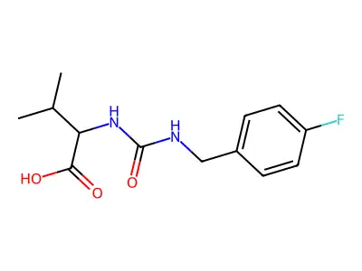 2-({[(4-Fluorophenyl)methyl]carbamoyl}amino)-3-methylbutanoic acid structure