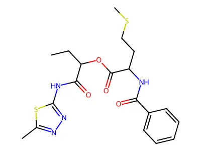 Methionine, N-benzoyl-, 1-[[(5-methyl-1,3,4-thiadiazol-2-yl)amino]carbonyl]propyl ester structure