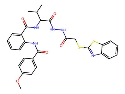 Valine, N-[2-[(4-methoxybenzoyl)amino]benzoyl]-, 2-[2-(2-benzothiazolylthio)acetyl]hydrazide structure