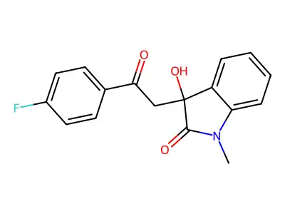 3-[2-(4-fluorophenyl)-2-oxoethyl]-3-hydroxy-1-methyl-1,3-dihydro-2H-indol-2-one structure