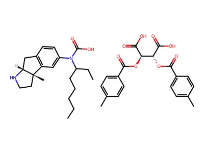 Carbamic acid, hexyl-, 1,2,3,3a,8,8a-hexahydro-1-ethyl-3a-methylindeno(2,1-b)pyrrol-5-yl ester, cis-(+-)-, (R-(R*,R*))-2,3-bis((4-methylbenzoyl)oxy)butanedioate (1:1) structure