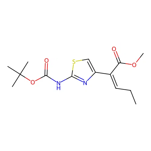 (Z)-2-(2-t-butoxycarbonylaminothiazol-4-yl)-2-pentenoic acid methyl ester structure