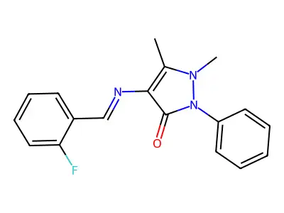 (Z)-4-((2-fluorobenzylidene)amino)-1,5-dimethyl-2-phenyl-1H-pyrazol-3(2H)-one structure