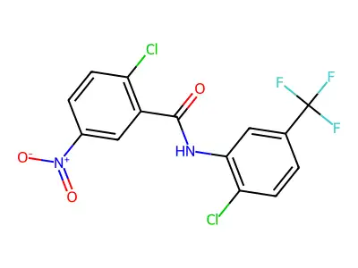 2-chloro-N-[2-chloro-5-(trifluoromethyl)phenyl]-5-nitrobenzamide structure