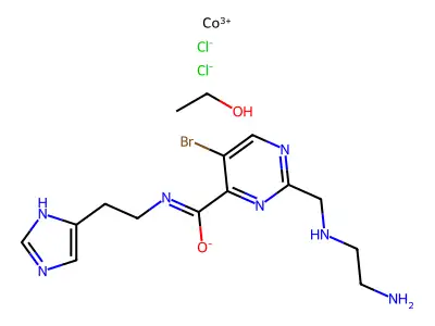 Cobalt(1+), (2-(((2-aminoethyl)amino)methyl)-5-bromo-N-(2-(1H-imidazol-4-yl)ethyl)-4-pyrimidinecarboxamidato)chloro-, (OC-6-63)-, chloride, compd. with ethanol (1:1) structure