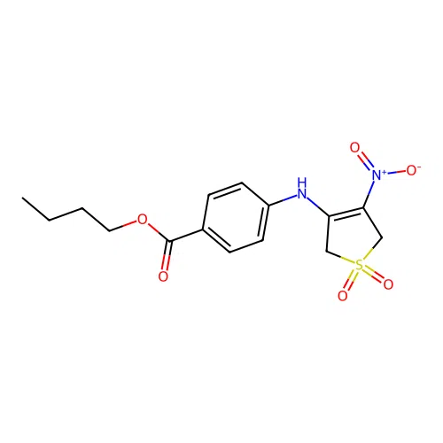 Butyl 4-((4-nitro-1,1-dioxido-2,5-dihydrothiophen-3-yl)amino)benzoate structure