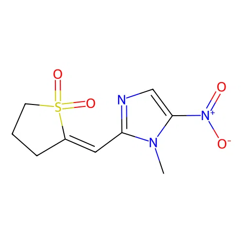 2-((Dihydro-2(3H)-thienylidene)methyl)-1-methyl-5-nitro-1H-imidazole S,S-dioxide structure