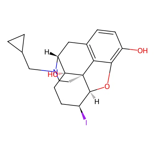 6-Iodo-3,14-dihydroxy-17-(cyclopropylmethyl)-4,5-epoxymorphinan structure