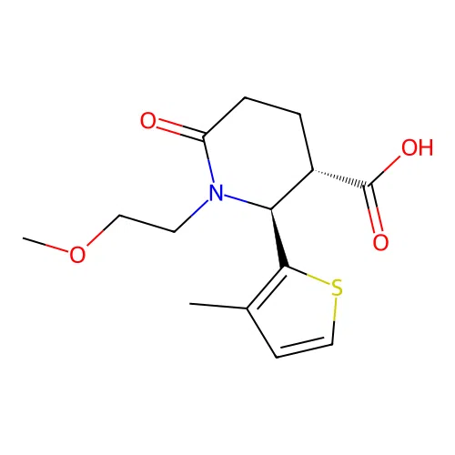 (2S,3S)-1-(2-methoxyethyl)-2-(3-methylthiophen-2-yl)-6-oxopiperidine-3-carboxylic acid structure