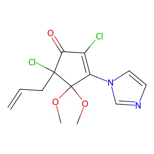 5-allyl-2,5-dichloro-3-(1H-imidazol-1-yl)-4,4-dimethoxycyclopent-2-enone structure