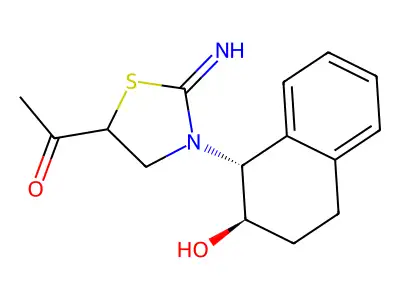trans-2-((2-Hydroxy-1,2,3,4-tetrahydronaphthalene-1-yl)imino)-3-acetylthiazolidine structure