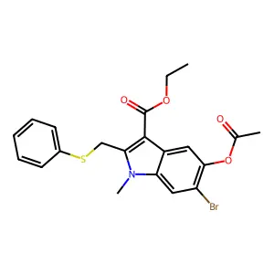 ethyl 5-acetoxy-6-bromo-1-methyl-2-(phenylthiomethyl)-1H-indole-3-carboxylate structure