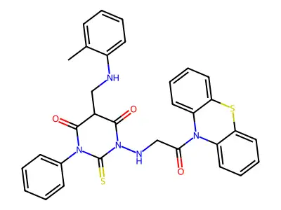 10H-Phenothiazine, 10-(((tetrahydro-5-(((2-methylphenyl)amino)methyl)-4,6-dioxo-3-phenyl-2-thioxo-1(2H)-pyrimidinyl)amino)acetyl)- structure