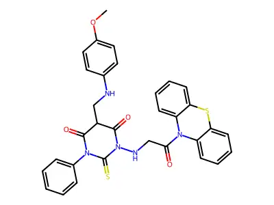 10H-Phenothiazine, 10-(((tetrahydro-5-(((4-methoxyphenyl)amino)methyl)-4,6-dioxo-3-phenyl-2-thioxo-1(2H)-pyrimidinyl)amino)acetyl)- structure