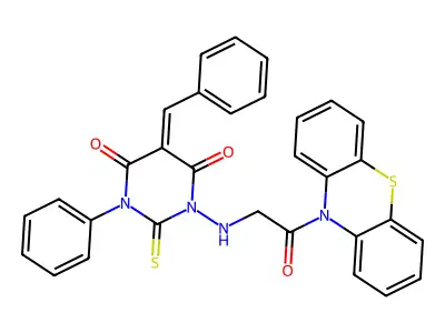 4,6(1H,5H)-Pyrimidinedione,dihydro-1-[[2-oxo-2-(10H-phenothiazin-10-yl)ethyl]amino]-3-phenyl-5-(phenylmethylene)-2-thioxo- structure
