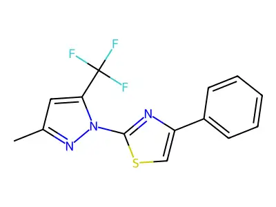 2-[3-methyl-5-(trifluoromethyl)-1H-pyrazol-1-yl]-4-phenyl-1,3-thiazole structure