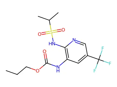 Carbamic acid, (2-(((1-methylethyl)sulfonyl)amino)-5-(trifluoromethyl)-3-pyridinyl)-, propyl ester structure