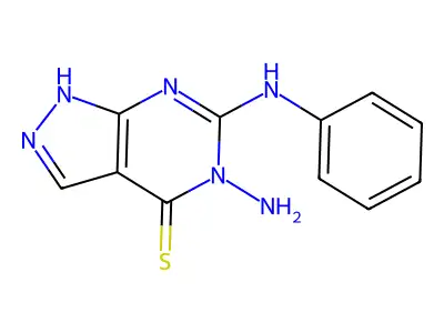4H-Pyrazolo(3,4-d)pyrimidine-4-thione, 1,5-dihydro-5-amino-6-(phenylamino)- structure