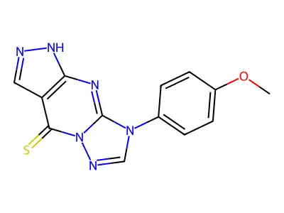 4H-Pyrazolo(3,4-d)(1,2,4)triazolo(1,5-a)pyrimidine-4-thione, 1,8-dihydro-8-(4-methoxyphenyl)- structure