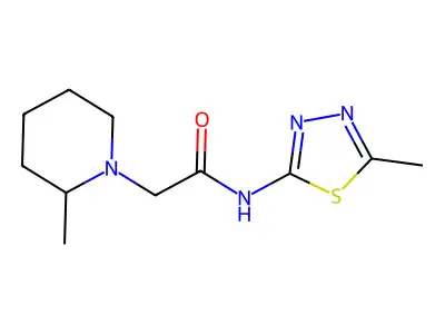 2-(2-Methylpiperidin-1-yl)-N-(5-methyl-1,3,4-thiadiazol-2-yl)ethanimidic acid structure
